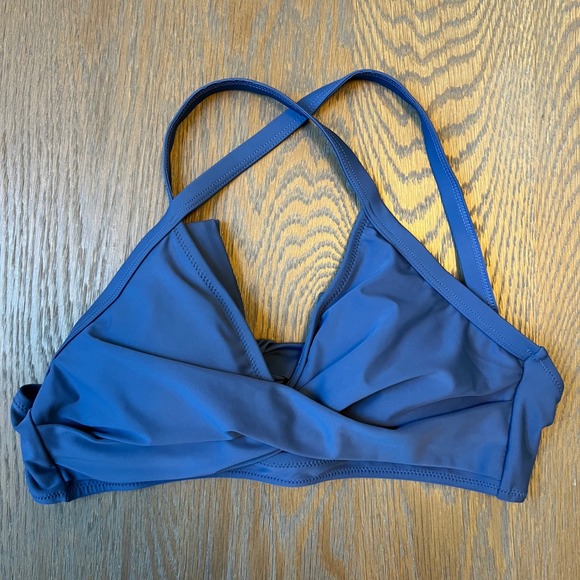Blue Twist Front Bikini Top Swimsuit Criss Cross Halter Neck - Picture 1 of 2